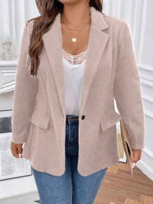 SHEIN Franclia Plus Lapel Neck Single Button Blazer - Apricot - View 1