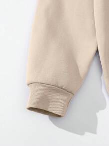 SHEIN EZwear Hơn Đồ họa Khẩu hiệu Lót nhiệt Áo nỉ - Màu be - Xem 4