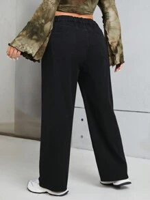 SHEIN ICON Plus High Waist Straight Leg Jeans - Black - View 2