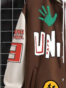 Manfinity Homme Men Plus Letter & Cartoon Graphic Two Tone Baseball Jacket Without Hoodie - Multicolor - View 5