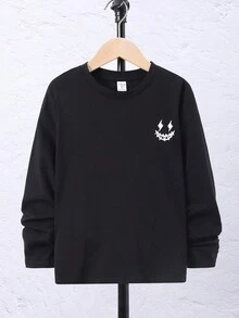 SHEIN Tween Boy Slogan & Cartoon Graphic Tee - Black - View 2