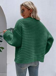 SHEIN Frenchy 落肩休闲设计开衫 - 綠色 - 查看 2