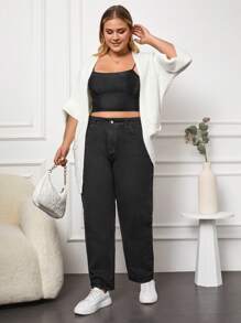 SHEIN Cottnline 大碼高腰媽媽牛仔褲 - 黑色 - 查看 6