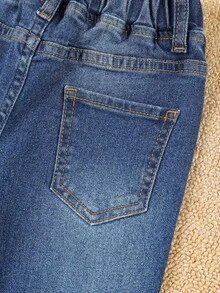 男童斜口袋貓爪牛仔褲 - 深色水洗藍 - 查看 7