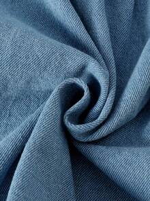 Young Girl Butterfly Print Button Through Denim Dress With Bag - Medium Wash - View 6