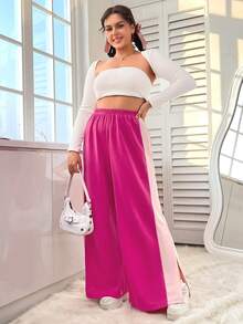 SHEIN EZwear 大碼撞色下擺開叉衛褲 - 彩色 - 查看 3