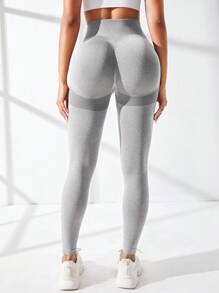 Easithlete Xà cạp yoga Liền mạch Căng cao Kiểm soát bụng Scrunch Butt Hoạt động Quần tất Với Thắt lưng băng rộng - Màu Xám nhạt - Xem 1