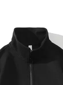 男士拼接面1/4拉鍊運動衫 - 黑色 - 查看 3