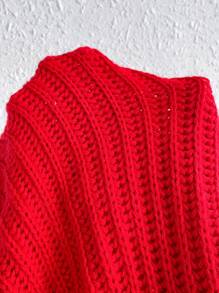 Chiquease Áo cao cổ Thả vai Đồ đan Ribbed Áo len - Đỏ - Xem 6