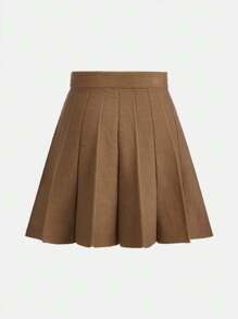 Teen Girl Solid Pleated Sweater Skirt - Camel - View 2
