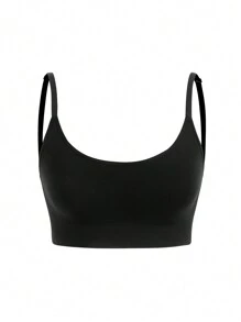 SHAPORA Chất rắn Cắt chóp Cami - màu đen - Xem 2