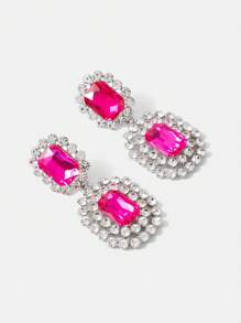 SHEIN SXY 1雙特別地發亮的爪鏈條幾何個性耳環 - 玫瑰紅 - 查看 1