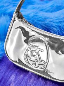 SHEIN X The Smurfs Silver Lady Handbag / Clutch Bag With Zipper - Silver - View 4