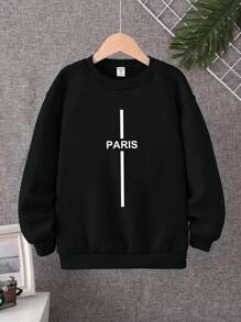 SHEIN Tween Boy Letter Graphic Thermal Lined Sweatshirt - Black - View 1