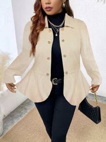 Calvaya Plus Button Front Peplum Overcoat - Multicolor - View 1