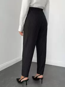 RueChic Striped Print Pants Without Belt - Black and White - View 2