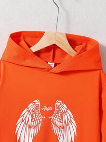 Tween Boy Wings Print Kangaroo Pocket Sweatshirt - Orange - View 5