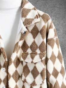 Manfinity Homme Abrigo Holgado Masculino Con Patrón Argyle Y Bolsillos Con Solapa De Peluche - Multicolor - Ver 3