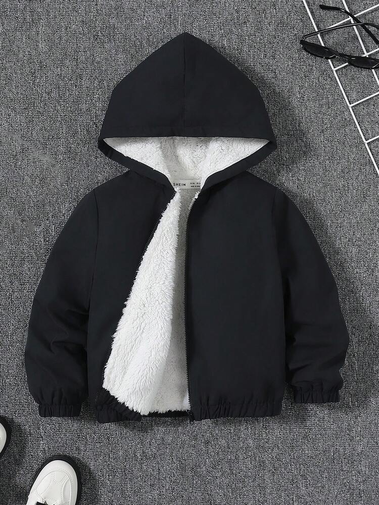 Young Boy Letter Patched 3D Pocket Detail Hooded Jacket