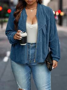 Calvaya 大碼拉鏈開襟飛行員夾克 - 藍色 - 查看 3