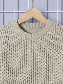 SHEIN Tween Boy Solid Drop Shoulder Sweater - Mint Green - View 3