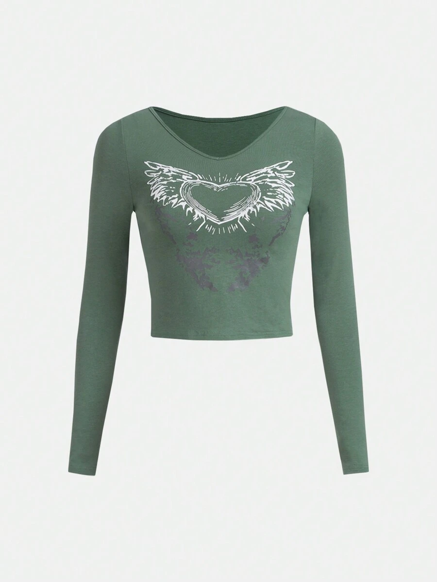Teen Girl Wings Print Tee - Cadet Blue - View 1