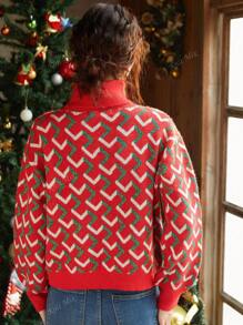 Knit Mix Geo Pattern Drop Shoulder Sweater