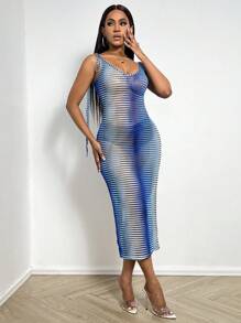 Zolique Allover Print Tie Shoulder Cami Dress - Blue - View 3