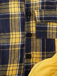 男嬰格紋印花襯衫和褲子&T恤 - 黃色 - 查看 5