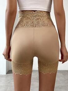 Firerie 蕾絲拼接寬腰帶騎行褲 - 卡其色 - 查看 2