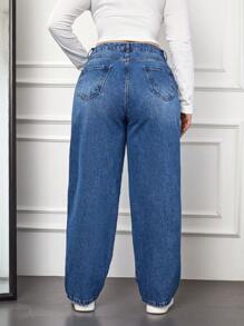 EURMUSE Jeans de cintura alta y pierna recta para tallas grandes - Azul - Ver 2