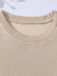 SHEIN EZwear Hơn Đồ họa Khẩu hiệu Lót nhiệt Áo nỉ - Màu be - Xem 3