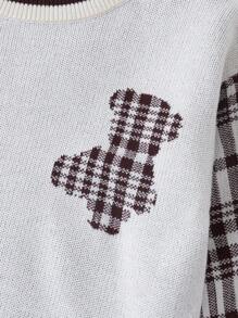 男小童格紋&熊圖案條紋飾邊套頭毛衣 - 彩色 - 查看 5