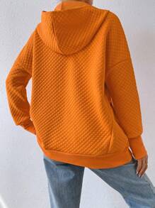 Chiquease Áo hoodie tay lửng cài nửa cúc, kiểu dáng chui đầu, thích hợp cho mùa thu. - trái cam - Xem 4