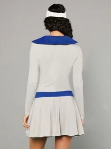 VARSITIE Letter Graphic Contrast Trim Active Dress - Light Grey - View 2