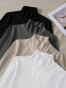 INAWLY 4pcs Solid Mock Neck Tee Fall Cloth For Women - Multicolor - View 5