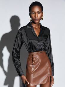 Maija Dệt hoa Xa ten Áo sơ mi - màu đen - Xem 6