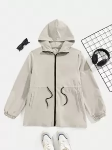 Claim Dot Loose Fit Men's Zip Up Drawstring Waist Casual Hooded Jacket - Apricot - View 5