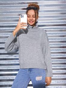 SHEIN Garota Adolescente Gola Alta Ombro Caído Suéter