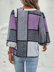 EMERY ROSE 撞色燈籠袖襯衫 - 紫羅蘭色 - 查看 2