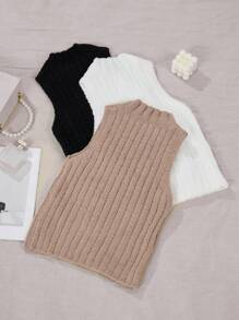 SHEIN LUNE 3 piezas Top de cuello alto tejido de canalé - Multicolor - Ver 2