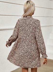 EMERY ROSE 豹紋印花荷葉袖娃娃裙 - 彩色 - 查看 2
