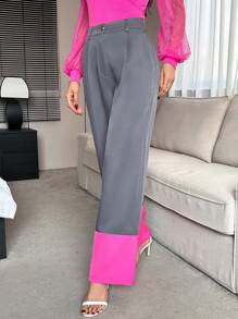 SHEIN Privé Colorblock Slant Pocket Suit Pants - Multicolor - View 4