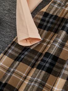 Cô gái Tween In kẻ sọc áo có mũ Váy 2 trong 1 Với Gấu Cái túi - Màu Khaki - Xem 6