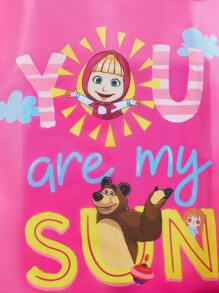 SHEIN X Masha and The Bear 粉紅色和藍色色塊可愛卡通人物,熊、太陽和雲朵圖案裝飾可折疊購物袋返校,老師禮物理想禮物,感謝禮物創意,欣賞禮物,印有字母的禮品袋,可重複使用,教師包教育者,媽媽理想新娘女傭禮物 - 粉色 - 查看 5