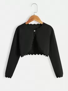 SHEIN 女大童貝殼邊單釦開襟衫 - 黑色 - 查看 1