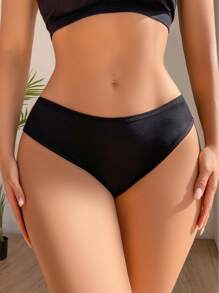 花卉花邊交叉蝴蝶結裝飾女式底褲內衣 - 黑色 - 查看 5