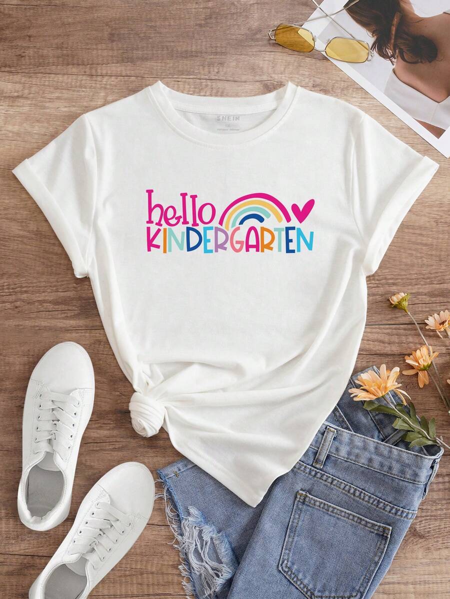 SHEIN Unity Plus Rainbow And Slogan Graphic Tee - White - View 1