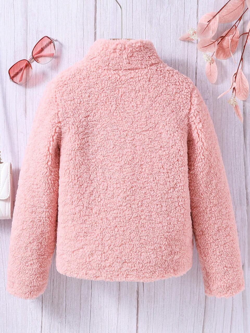 Tween Girl 1pc Dual Pocket Duffle Teddy Jacket