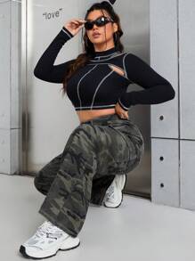 SHEIN ICON Hơn Camo In Túi có nắp Quần jean chở hàng - Nhiều màu - Xem 5